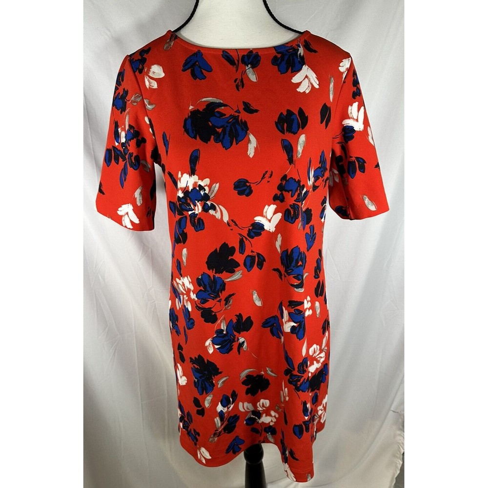 Banana Republic Womens Red Floral Shift Dress Size 4 Short Sleeves Work Art